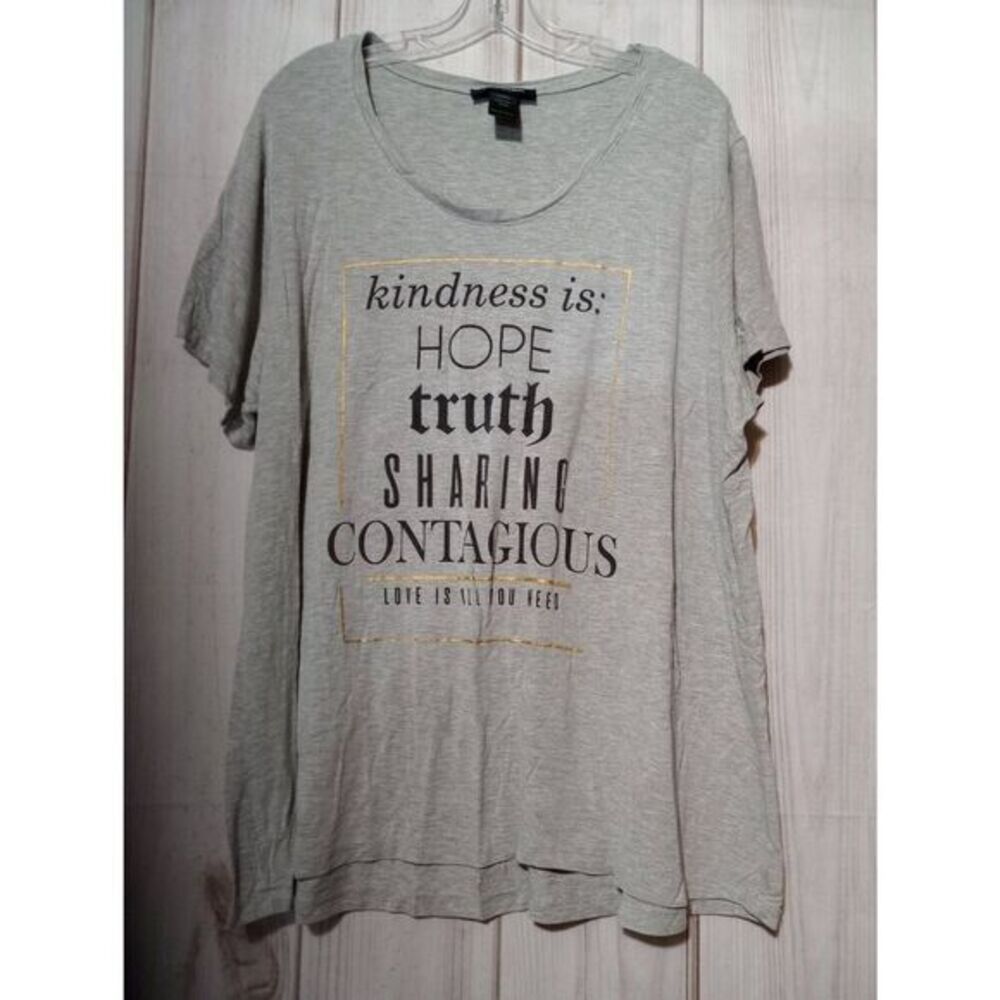 Ashley Stewart Womens Plus Size 26/28 Grey Kindness Graphic Tee Shirt